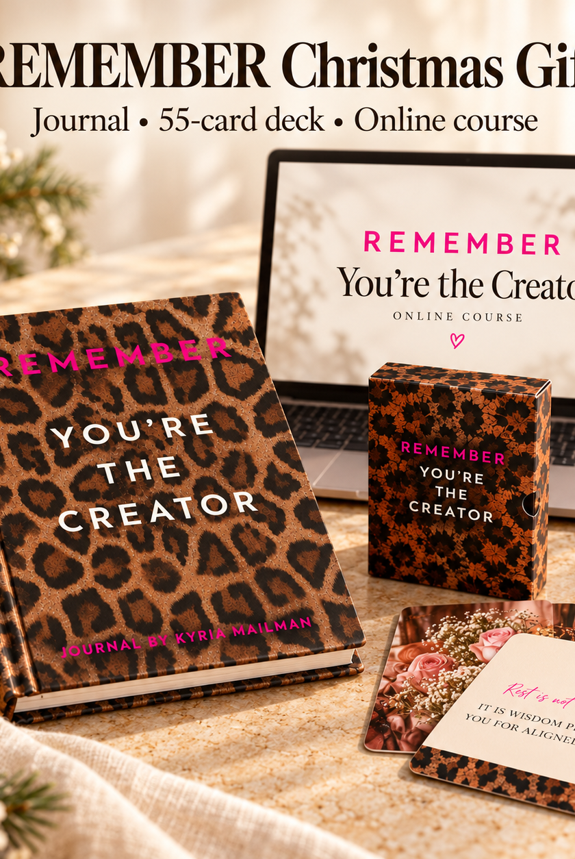 REMEMBER Christmas Gift bundle showing the journal, 55-card deck and online course represented on a laptop. Laptop is for illustration only.